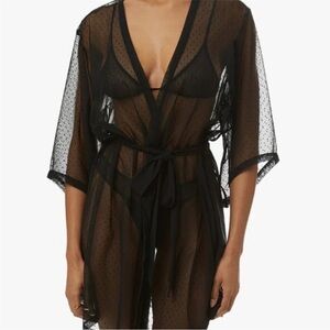 NEW WeWoreWhat Swiss Dot Sheer Mesh Tie Robe Boudoir Cover Up Size L/Xl